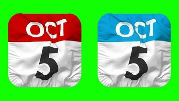 Fifth, 5th October Date Calendar Seamless Looping Squire Cloth Icon, Looped Plain Fabric Texture Waving Slow Motion, 3D Rendering, Green Screen, Alpha Matte video