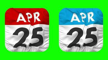 Twenty Fifth, 25th April Date Calendar Seamless Looping Squire Cloth Icon, Looped Plain Fabric Texture Waving Slow Motion, 3D Rendering, Green Screen, Alpha Matte video