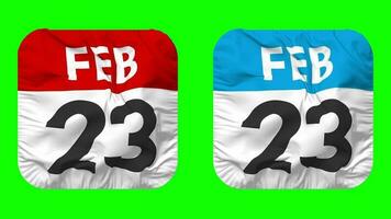 Twenty Third, 23rd February Date Calendar Seamless Looping Squire Cloth Icon, Looped Plain Fabric Texture Waving Slow Motion, 3D Rendering, Green Screen, Alpha Matte video