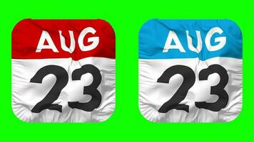 Twenty Third, 23rd August Date Calendar Seamless Looping Squire Cloth Icon, Looped Plain Fabric Texture Waving Slow Motion, 3D Rendering, Green Screen, Alpha Matte video