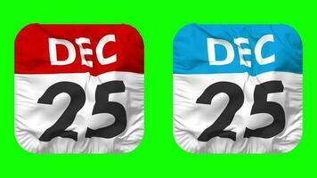 Twenty Fifth, 25th December Date Calendar Seamless Looping Squire Cloth Icon, Looped Plain Fabric Texture Waving Slow Motion, 3D Rendering, Green Screen, Alpha Matte video