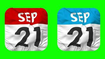 Twenty First, 21st September Date Calendar Seamless Looping Squire Cloth Icon, Looped Plain Fabric Texture Waving Slow Motion, 3D Rendering, Green Screen, Alpha Matte video