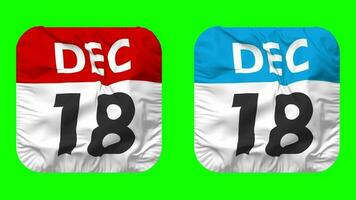 Eighteenth, 18th December Date Calendar Seamless Looping Squire Cloth Icon, Looped Plain Fabric Texture Waving Slow Motion, 3D Rendering, Green Screen, Alpha Matte video