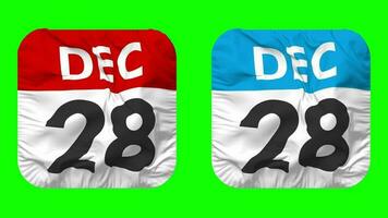 Twenty Eighth, 28th December Date Calendar Seamless Looping Squire Cloth Icon, Looped Plain Fabric Texture Waving Slow Motion, 3D Rendering, Green Screen, Alpha Matte video