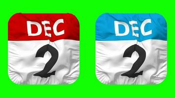 Second, 2nd December Date Calendar Seamless Looping Squire Cloth Icon, Looped Plain Fabric Texture Waving Slow Motion, 3D Rendering, Green Screen, Alpha Matte video