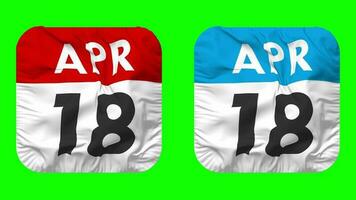 Eighteenth, 18th April Date Calendar Seamless Looping Squire Cloth Icon, Looped Plain Fabric Texture Waving Slow Motion, 3D Rendering, Green Screen, Alpha Matte video