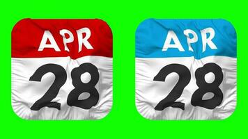 Twenty Eighth, 28th April Date Calendar Seamless Looping Squire Cloth Icon, Looped Plain Fabric Texture Waving Slow Motion, 3D Rendering, Green Screen, Alpha Matte video