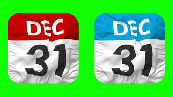 Thirty First, 31st December Date Calendar Seamless Looping Squire Cloth Icon, Looped Plain Fabric Texture Waving Slow Motion, 3D Rendering, Green Screen, Alpha Matte video