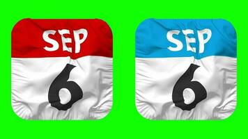 Sixth, 6th September Date Calendar Seamless Looping Squire Cloth Icon, Looped Plain Fabric Texture Waving Slow Motion, 3D Rendering, Green Screen, Alpha Matte video