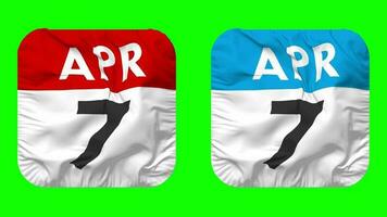 Seventh, 7th April Date Calendar Seamless Looping Squire Cloth Icon, Looped Plain Fabric Texture Waving Slow Motion, 3D Rendering, Green Screen, Alpha Matte video