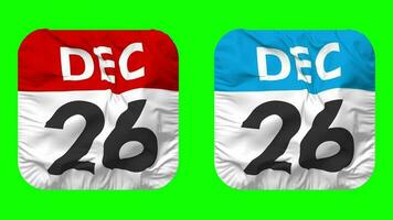 Twenty Sixth, 26th December Date Calendar Seamless Looping Squire Cloth Icon, Looped Plain Fabric Texture Waving Slow Motion, 3D Rendering, Green Screen, Alpha Matte video