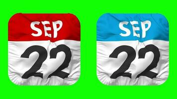 Twenty Second, 22nd September Date Calendar Seamless Looping Squire Cloth Icon, Looped Plain Fabric Texture Waving Slow Motion, 3D Rendering, Green Screen, Alpha Matte video