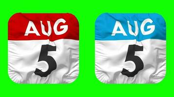 Fifth, 5th August Date Calendar Seamless Looping Squire Cloth Icon, Looped Plain Fabric Texture Waving Slow Motion, 3D Rendering, Green Screen, Alpha Matte video