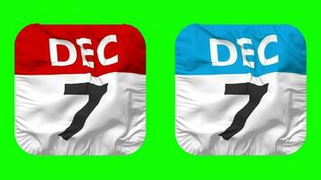 Seventh, 7th December Date Calendar Seamless Looping Squire Cloth Icon, Looped Plain Fabric Texture Waving Slow Motion, 3D Rendering, Green Screen, Alpha Matte video