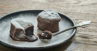 Chocolate lava cakes in the shape of heart photo