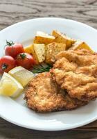 Portion of schnitzel with garnish photo