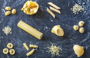 Various types of raw pasta photo