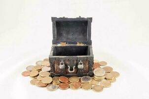 M ini treasure trunk with coins photo