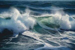 The watercolor painting captured the movement and power of the ocean waves. photo