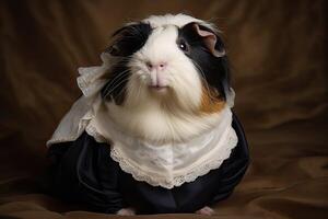 AI Generated Portrait of guinea pig wear maid outfit. photo