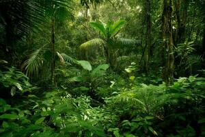 AI Generated Jungle is home to many rare and endangered species of plants. photo