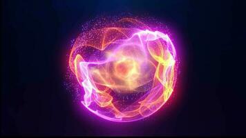 Abstract energy sphere with glowing bright particles, atom from energy scientific futuristic hi-tech background video