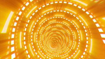 Abstract futuristic yellow hi-tech tunnel from energy circles and magic lines background video