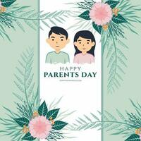 happy parents day concept template design with flat character and flower vector background illustration