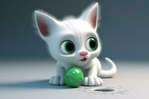 AI Generated 3D cartoon curious kitten is investigating a new toy with its sharp claws. photo