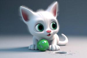 3D cartoon curious kitten is investigating a new toy with its sharp claws. photo