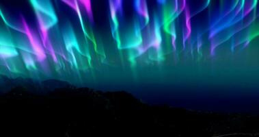 The abstract background of the multi -colored northern lights and mountains in the north, a bright iridescent realistic light light in the sky photo