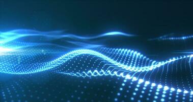 Abstract blue glowing waves from particles and dots energy magical futuristic hi-tech, abstract background photo