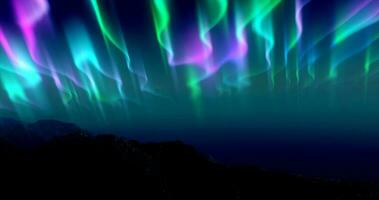 The abstract background of the multi -colored northern lights and mountains in the north, a bright iridescent realistic light light in the sky photo