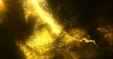 Abstract background of orange yellow fiery flying energy particles of energy magic waves with glow effect and bokeh blur photo