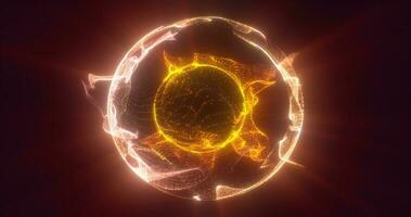 Abstract yellow orange energy particle sphere glowing electric magical futuristic high-tech space photo