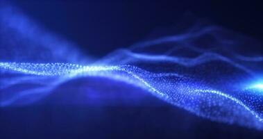 Abstract blue energy waves from particles of futuristic hi-tech glowing background photo