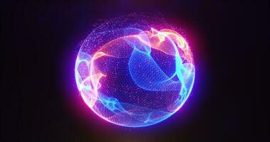 Abstract energy sphere with glowing bright particles, atom from energy scientific futuristic hi-tech background photo