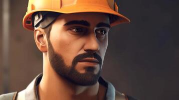 A working man in a protective construction helmet. An engineer at a construction site controls the process of industrial construction. photo