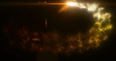 Abstract yellow glowing energy magic particle comet flying along path line futuristic hi-tech background photo