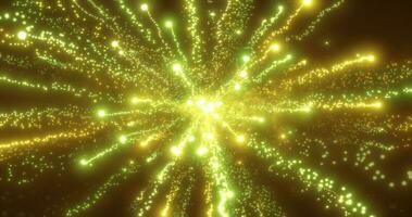 Abstract yellow energy fireworks particle salute magical bright glowing futuristic hi-tech with blur effect and bokeh background photo