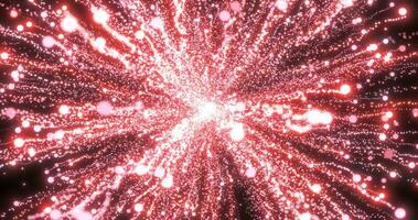 Abstract red energy fireworks particle salute magical bright glowing futuristic hi-tech with blur effect and bokeh background photo