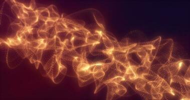 Abstract orange gold energy waves from futuristic hi-tech mesh particles glowing background photo