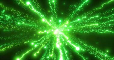 Abstract green energy fireworks particle salute magical bright glowing futuristic hi-tech with blur effect and bokeh background photo