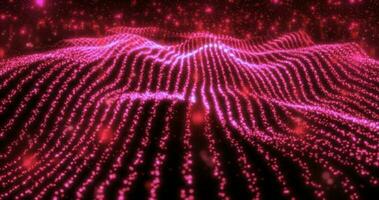 Abstract red wave lines from particles and energy magical dots with glow effect and blur bokeh abstract background photo