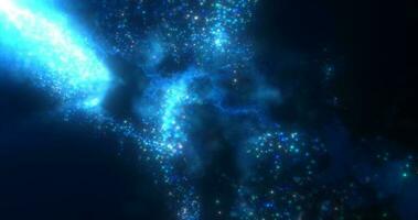 Abstract background of blue energy magic waves flying from the wind with the effect of glow and blur bokeh photo