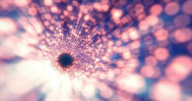 Tunnel of red energy particles blurred bokeh glowing bright abstract background photo