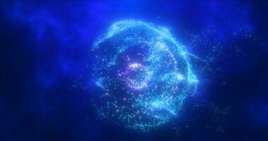 Abstract round blue particle sphere glowing energy science futuristic hi-tech background photo