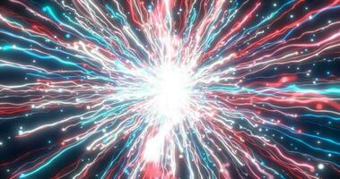 Abstract glowing energy explosion blue swirl fireworks from lines and magic particles of american flag color abstract background photo