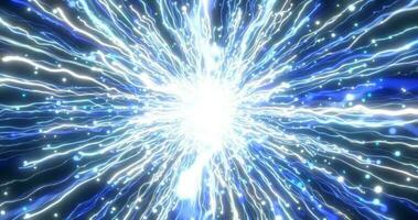 Abstract glowing energy explosion blue swirl fireworks from blue lines and magic particles abstract background photo