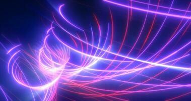 Abstract blue and purple glowing neon energy laser lines flying on a black background photo